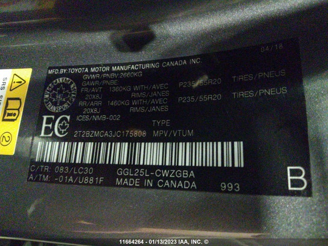 2T2BZMCA3JC175808 Lexus Rx 350/base/f Sport