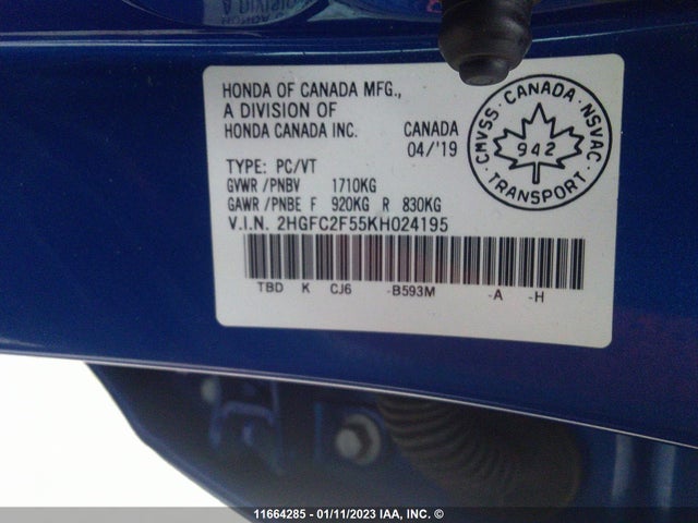 Honda Civic 2019 2HGFC2F55KH024195 Image 9