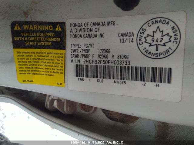 Honda Civic 2015 2HGFB2F50FH003733 Image 10