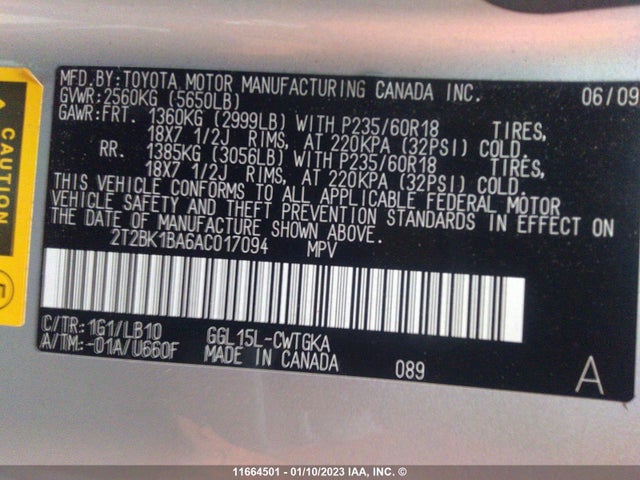 2T2BK1BA6AC017094 Lexus RX 350