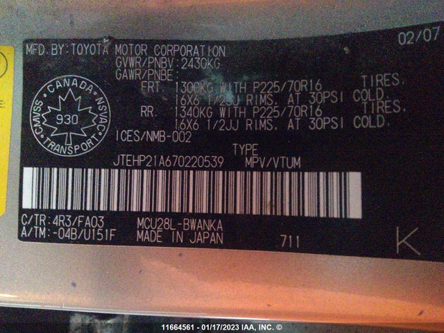 Toyota Highlander 2007 JTEHP21A670220539 Image 10