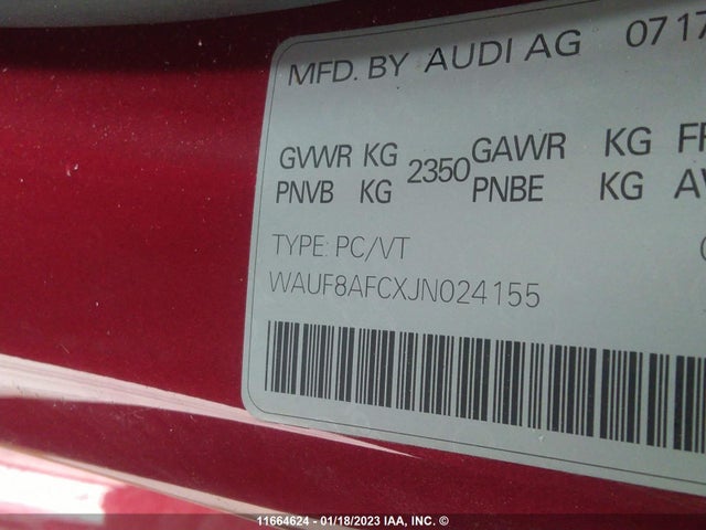 WAUF8AFCXJN024155 Audi A6 PREMIUM