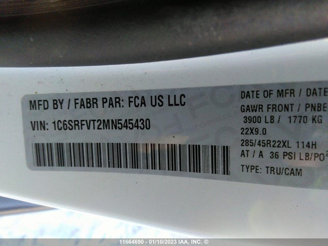 1C6SRFVT2MN545430 RAM 1500 Sport