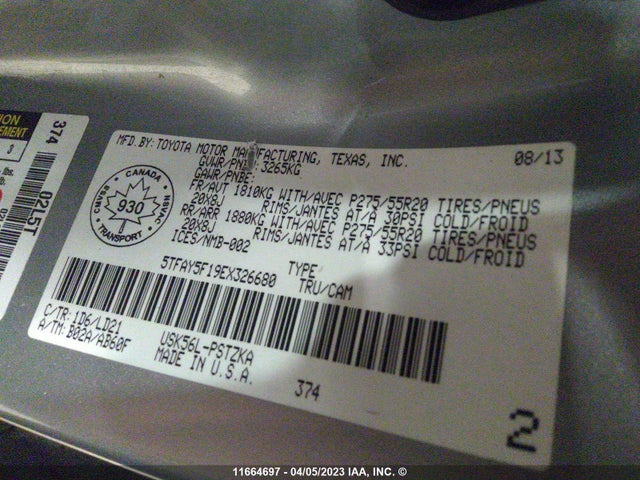 Toyota Tundra Crewmax Platinum 2014 5TFAY5F19EX326680 Image 9