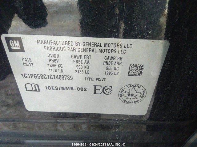 Chevrolet CRUZE LT 2012 1G1PG5SC7C7408739 Image 10