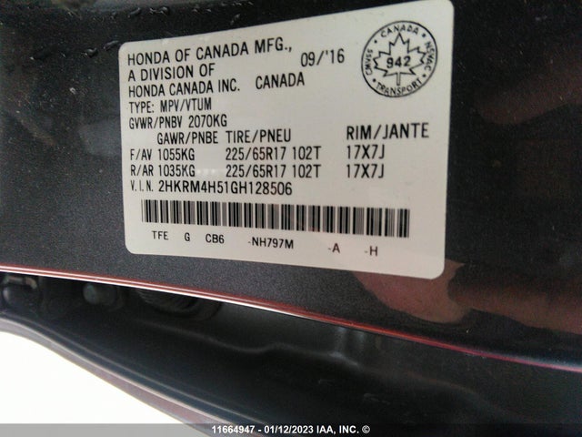 Honda CR-V EX 2016 2HKRM4H51GH128506 Image 9