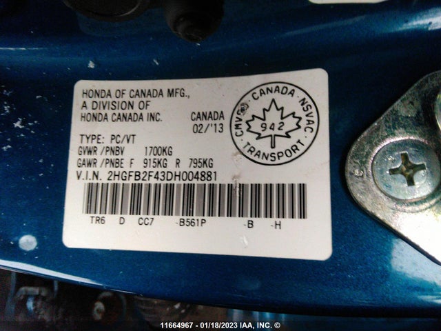 Honda Civic Lx 2013 2HGFB2F43DH004881 Image 10