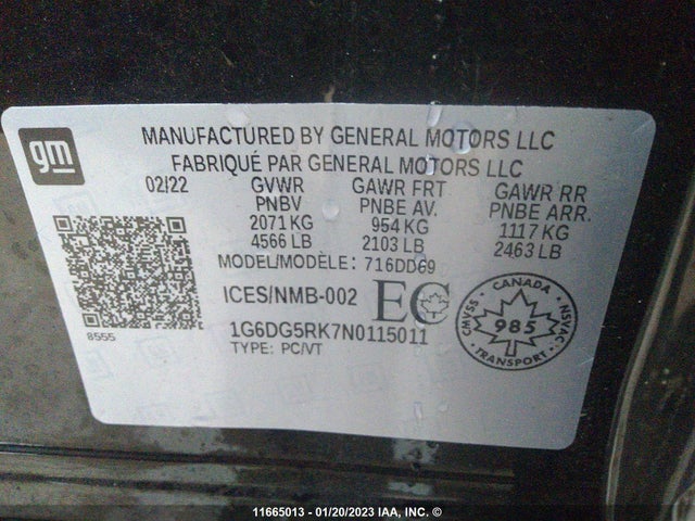 1G6DG5RK7N0115011 Cadillac Ct4 Sport