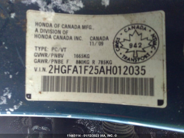 Honda Civic 2010 2HGFA1F25AH012035 Image 10