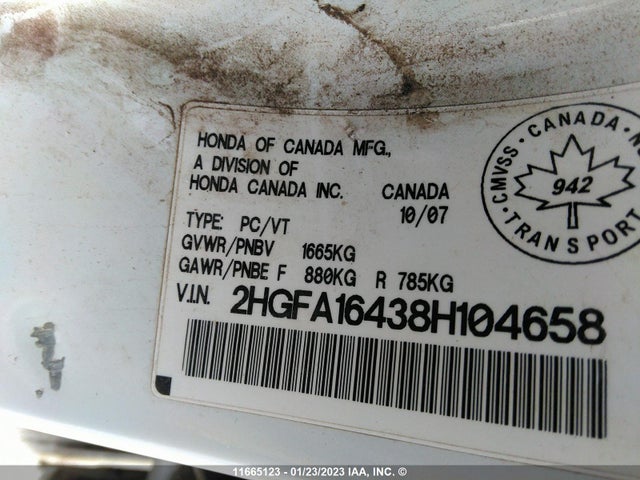 Honda Civic Dx-g 2008 2HGFA16438H104658 Image 11