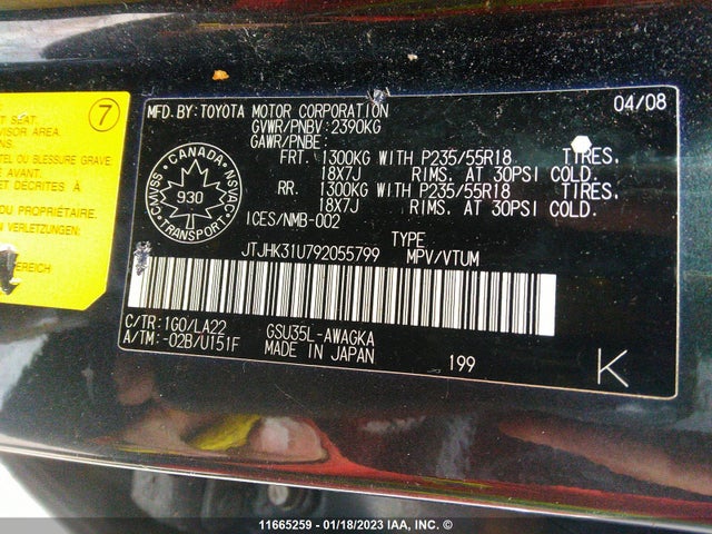 JTJHK31U792055799 Lexus RX 350
