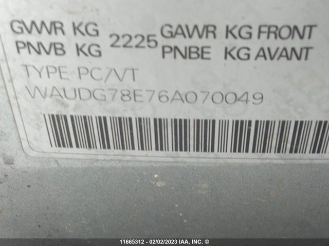 WAUDG78E76A070049 Audi A4 3.2 Quattro