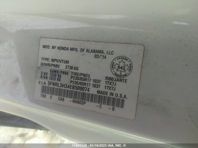 Honda ODYSSEY SE 2014 5FNRL5H34EB509074 Image 9