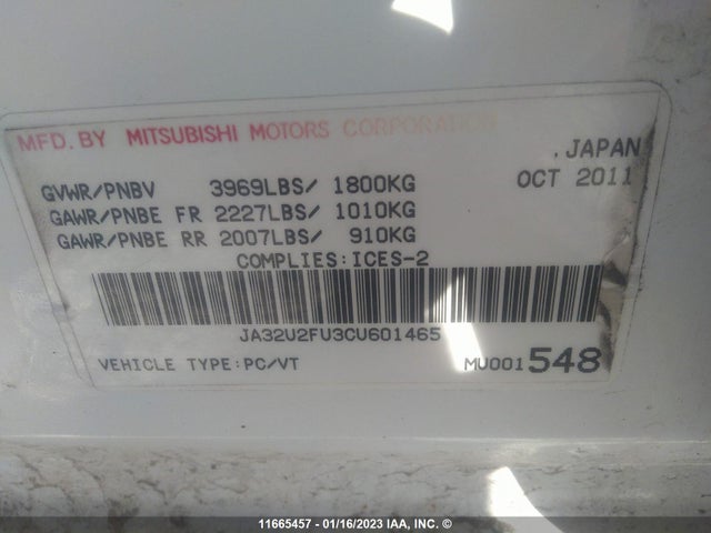 JA32U2FU3CU601465 Mitsubishi Lancer Es/es Sport