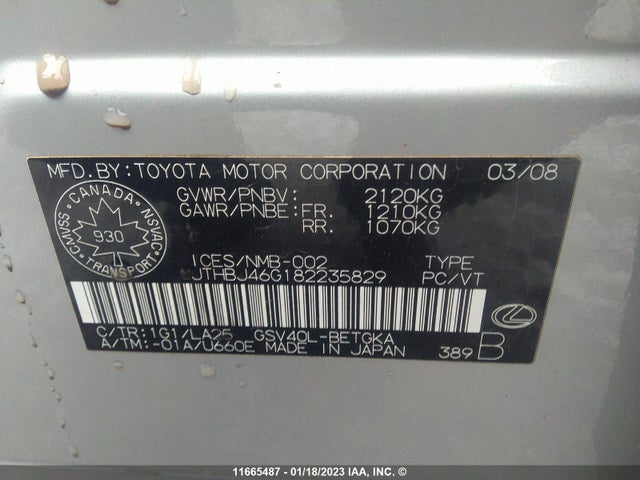 JTHBJ46G182235829 Lexus ES 350