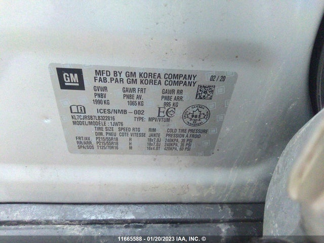 Chevrolet Trax Premier 2020 KL7CJRSB7LB322816 Image 10