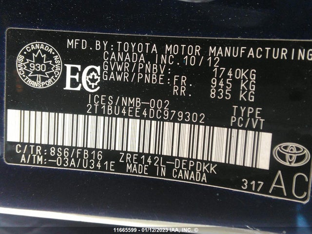 Toyota Corolla S/le 2013 2T1BU4EE4DC979302 Image 10
