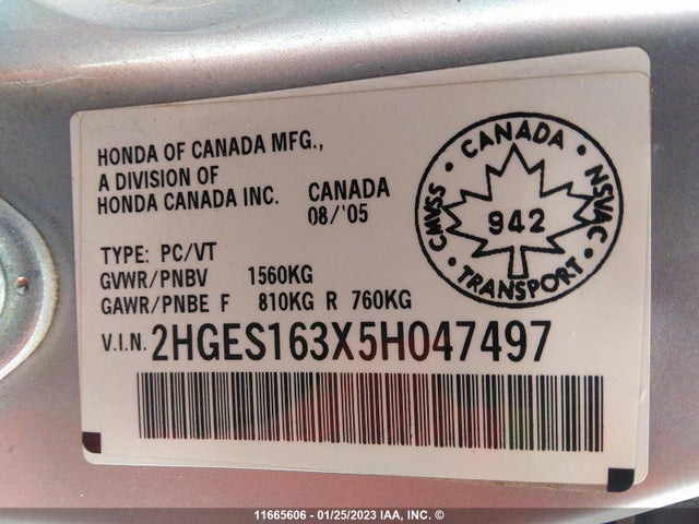 Honda Civic Dx Vp 2005 2HGES163X5H047497 Image 10