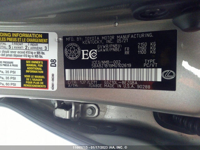 58ABZ1B19MU102619 Lexus ES 350