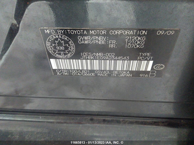 JTHBK1EG9A2344543 Lexus ES 350