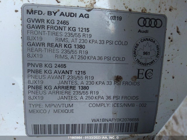 WA1BNAFY0K2076655 Audi Q5 Premium Plus