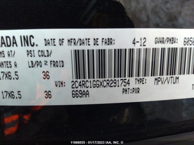 2C4RC1GGXCR291754 Chrysler Town & Country Limited