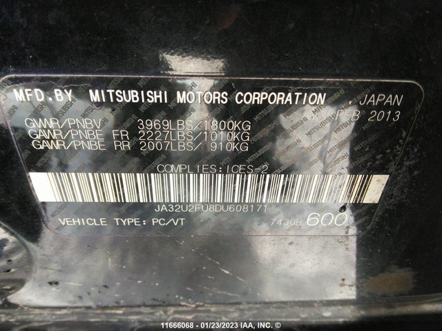 JA32U2FU8DU608171 Mitsubishi Lancer Es/es Sport