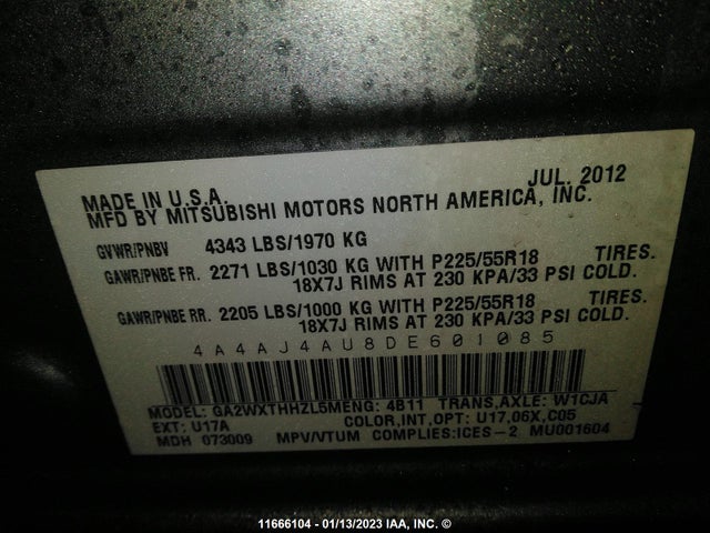 4A4AJ4AU8DE601085 Mitsubishi Rvr Gt