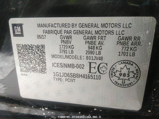 Chevrolet SONIC LT 2017 1G1JD6SB8H4165110 Image 9