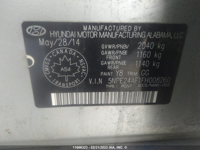 Hyundai SONATA SE 2015 5NPE24AF1FH008260 Image 9