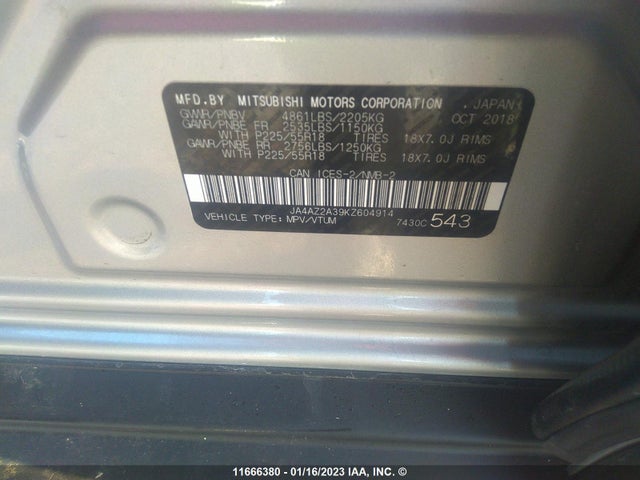 JA4AZ2A39KZ604914 Mitsubishi Outlander Es
