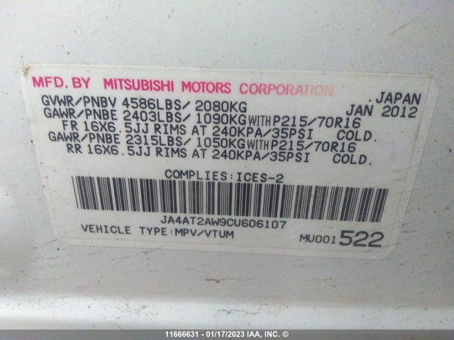 JA4AT2AW9CU606107 Mitsubishi Outlander