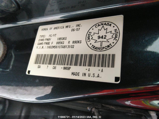 Honda Accord 2007 1HGCM56107A813102 Image 10