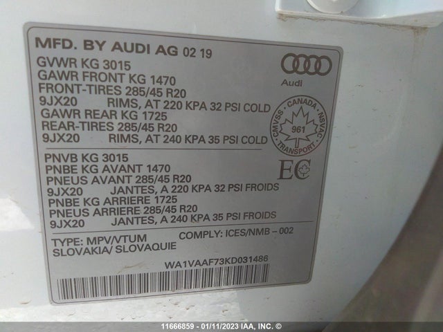 WA1VAAF73KD031486 Audi Q7 Prestige