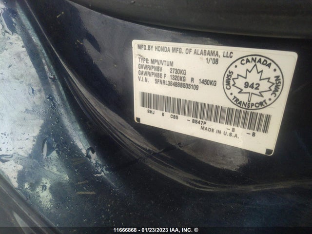 Honda Odyssey 2008 5FNRL38488B505109 Image 10
