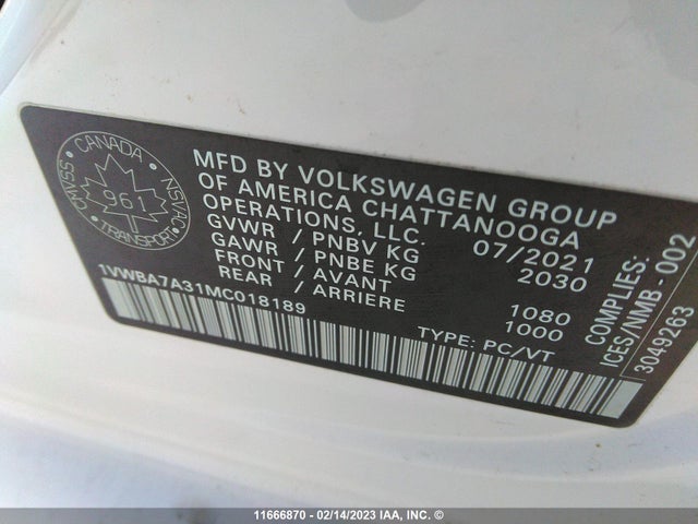 1VWBA7A31MC018189 Volkswagen Passat Highline