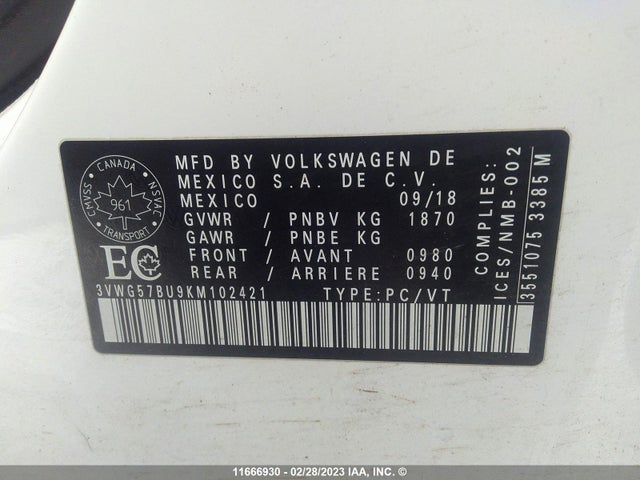 Volkswagen JETTA 2019 3VWG57BU9KM102421 Image 9
