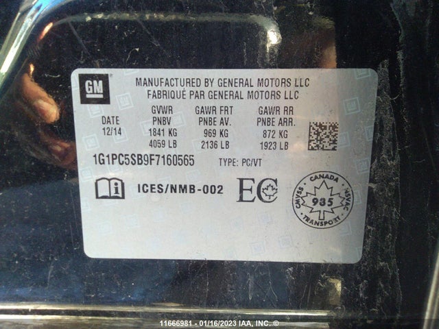 Chevrolet CRUZE LT 2015 1G1PC5SB9F7160565 Image 10
