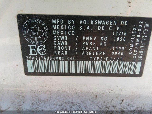 3VW217AU9HM035044 Volkswagen Golf S/wolfsburg/se/sel