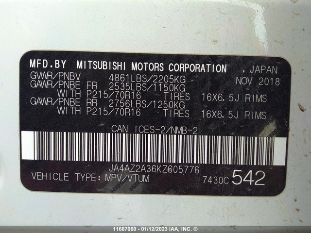 JA4AZ2A36KZ605776 Mitsubishi Outlander Es