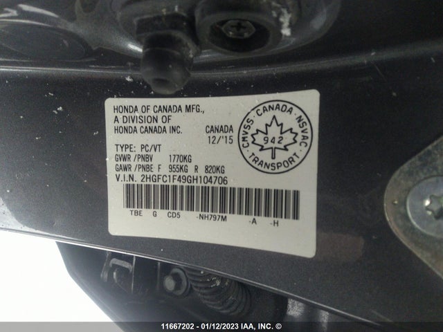Honda CIVIC EX 2016 2HGFC1F49GH104706 Image 10