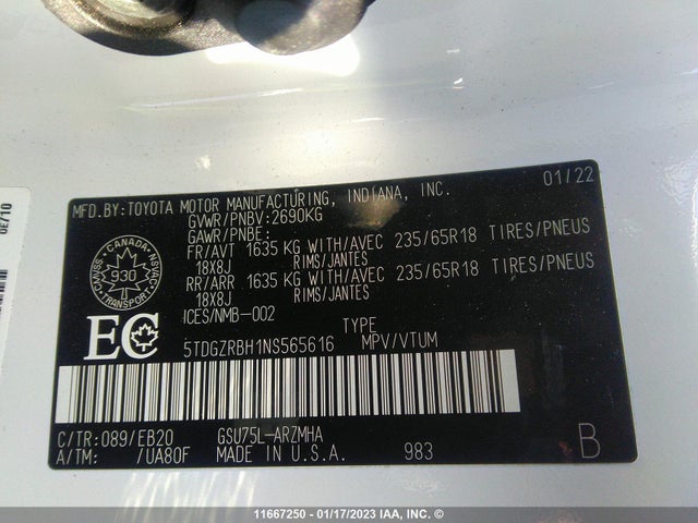 Toyota Highlander Xle 2022 5TDGZRBH1NS565616 Image 9