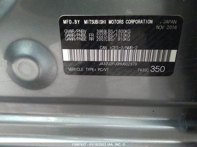 JA32U2FU0HU602970 Mitsubishi LANCER ES