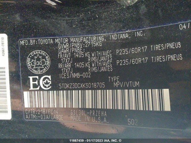 Toyota SIENNA LE 2019 5TDKZ3DCXKS018705 Image 10