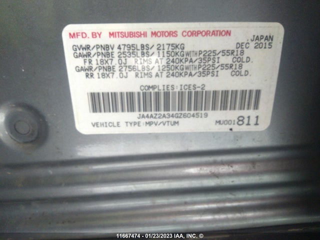 JA4AZ2A34GZ604519 Mitsubishi Outlander Es