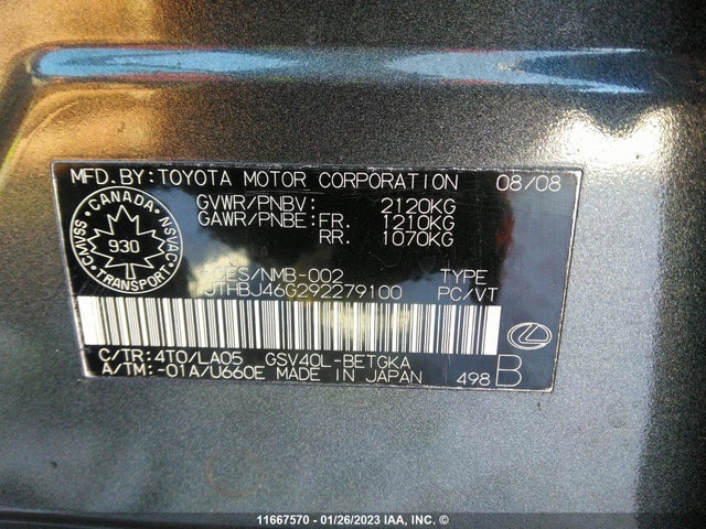 JTHBJ46G292279100 Lexus ES 330