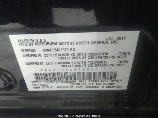 4A4AJ4AU8FE601137 Mitsubishi Rvr Gt