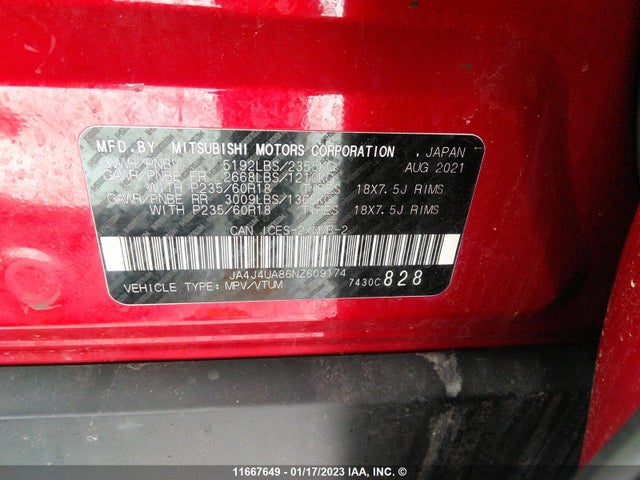 JA4J4UA86NZ609174 Mitsubishi Outlander