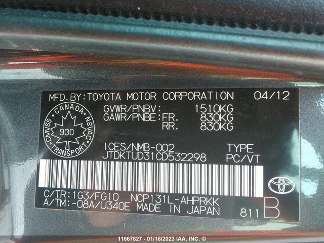 Toyota Yaris 2012 JTDKTUD31CD532298 Image 10