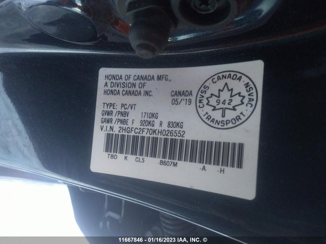 Honda Civic 2019 2HGFC2F70KH026552 Image 9